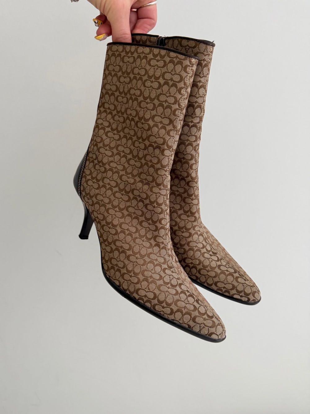 Vintage Coach Signature Canvas Kitten Heel Boots